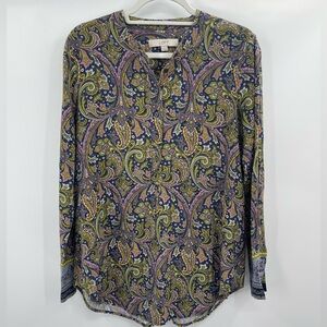 Loft Multicolor Paisley Print Button Down Blouse Small